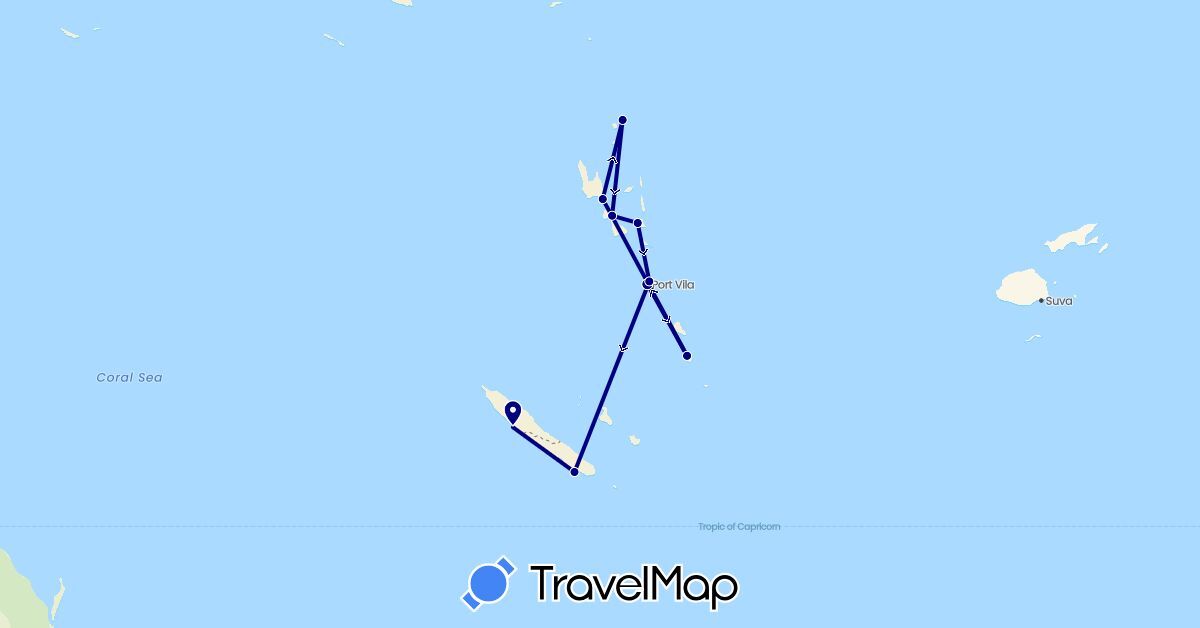 TravelMap itinerary: driving in France, Vanuatu (Europe, Oceania)